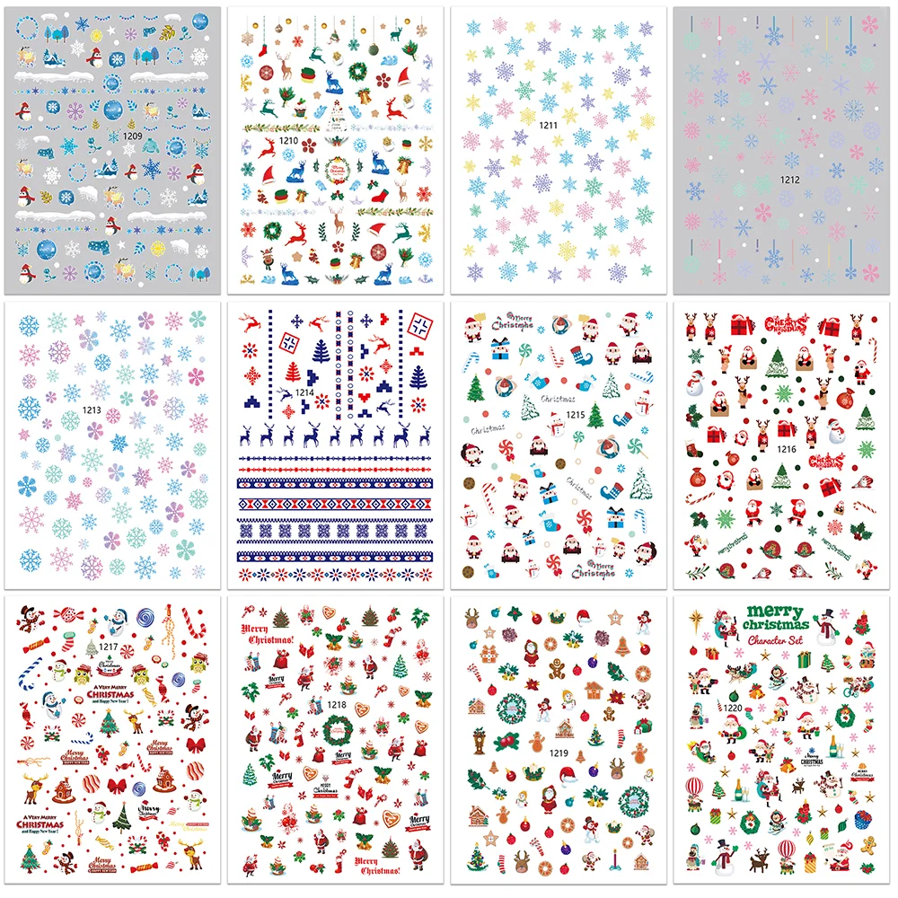 Fluorescence Nail Decoration Sticker Snowflake Skull Animals Pattern  Christmas Nail Stickers