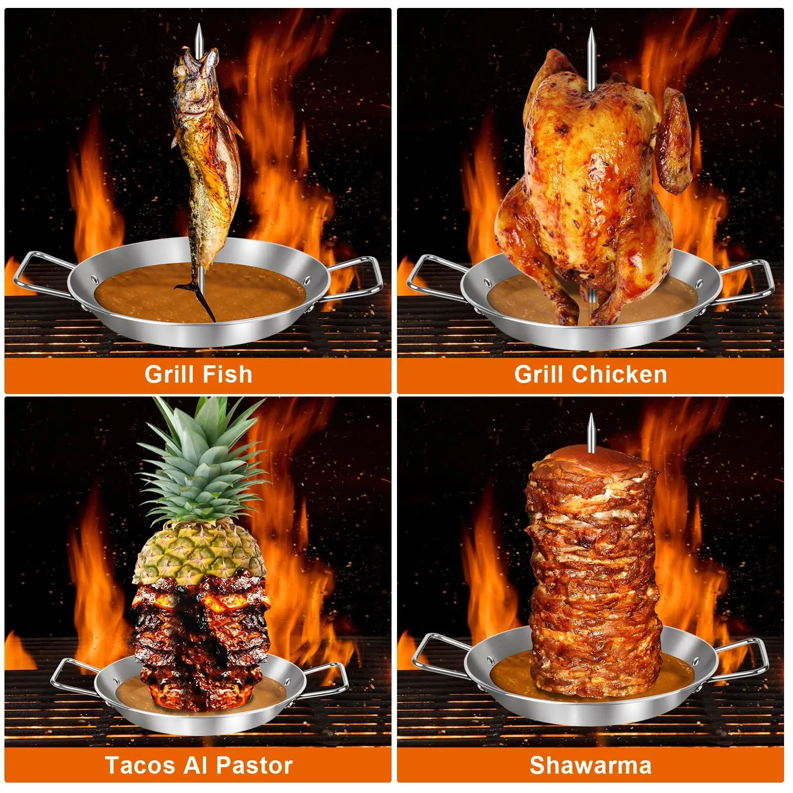 Vertical Meat Rack Stainless Steel Barbecue Grill Roast Chicken Rack Vertical Skewer BBQ Plate