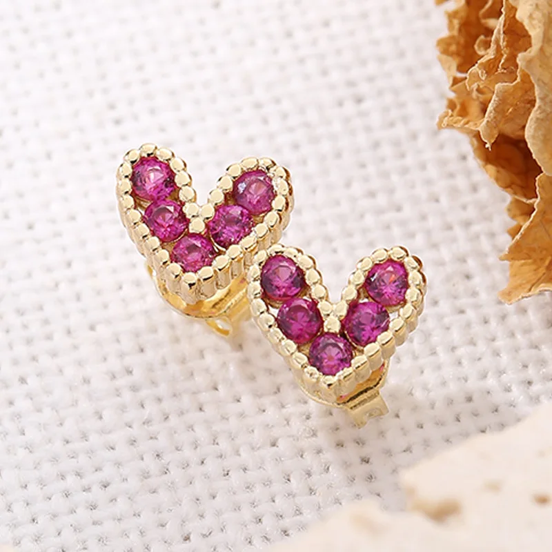 18K gold Pink Black Zircon Small Heart jewelry Shape Female Stud Earrings  for Women