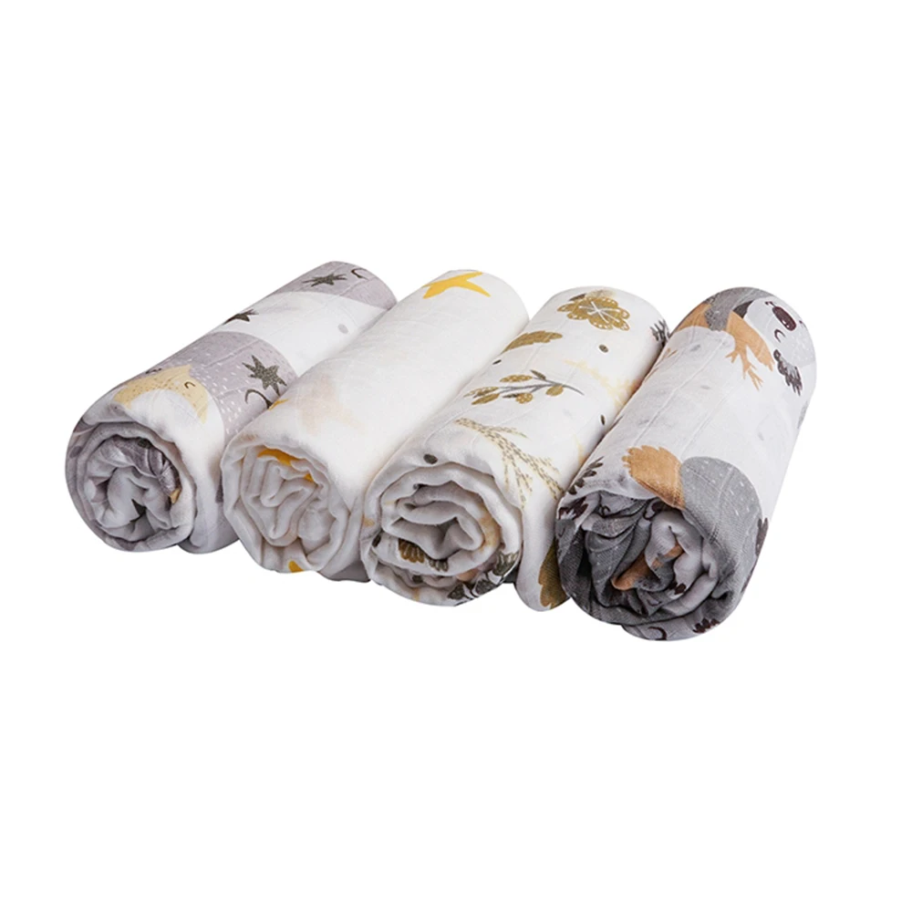 2023  Nursery Bedding Baby 70% Bamboo 30% organic cotton Fabric Pink Rainbow Print Muslin Blanket Swaddle