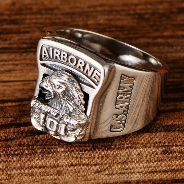 Fashion personalized jewelry mens rings U.S. airborne army solid 925 sterling silver vintage eagle ring for men