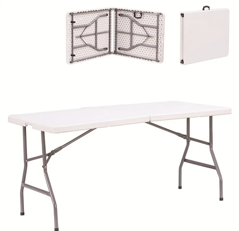 6ft lock in middle outdoor table/183cm strong structure plastic table/resin HDPE material foldable table/with extra steel locker