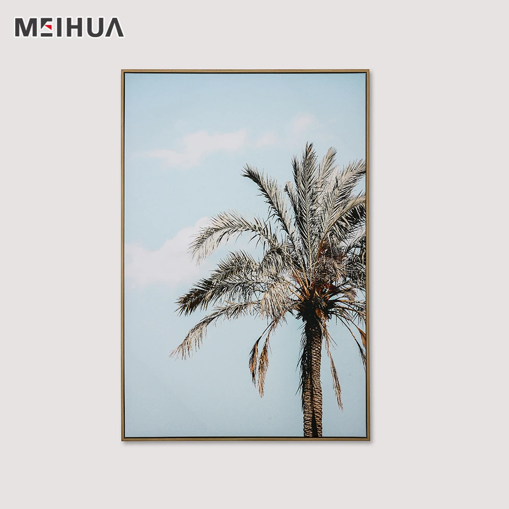 Palm Trees Natural Framed Canvas Wall Art- Tropical Leaf Print-Tropical Wall Art floating frame Canvas Print