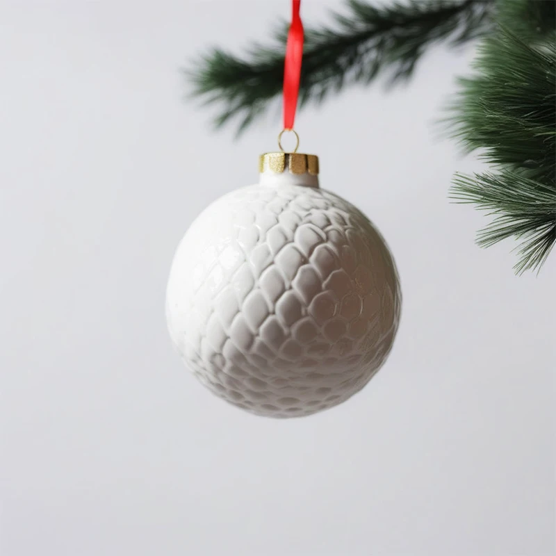 wholesale handwork snowflake emboss christmas hanging decor bauble custom unique christmas Tree ceramic ball ornaments