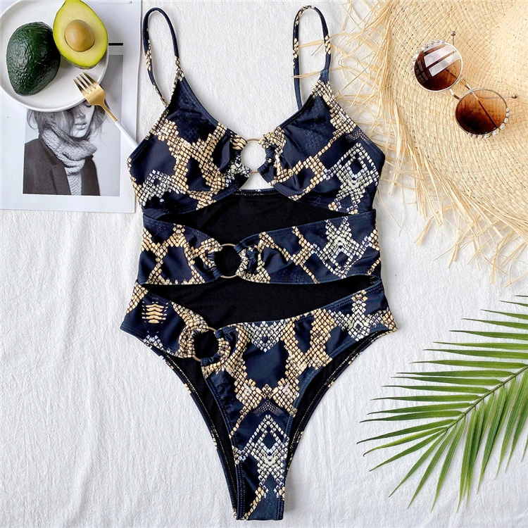 2021 New Snake Print One Piece Three Rings Are Connected Woman Designer Swimsuits