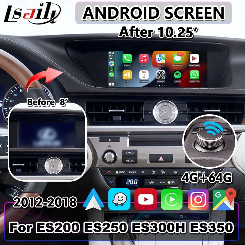 Lsailt CP AA 10.25 Inch Android Car Multimedia Play HD Screen for Lexus ES200 ES250 ES 200 Knob Control 2012-2018