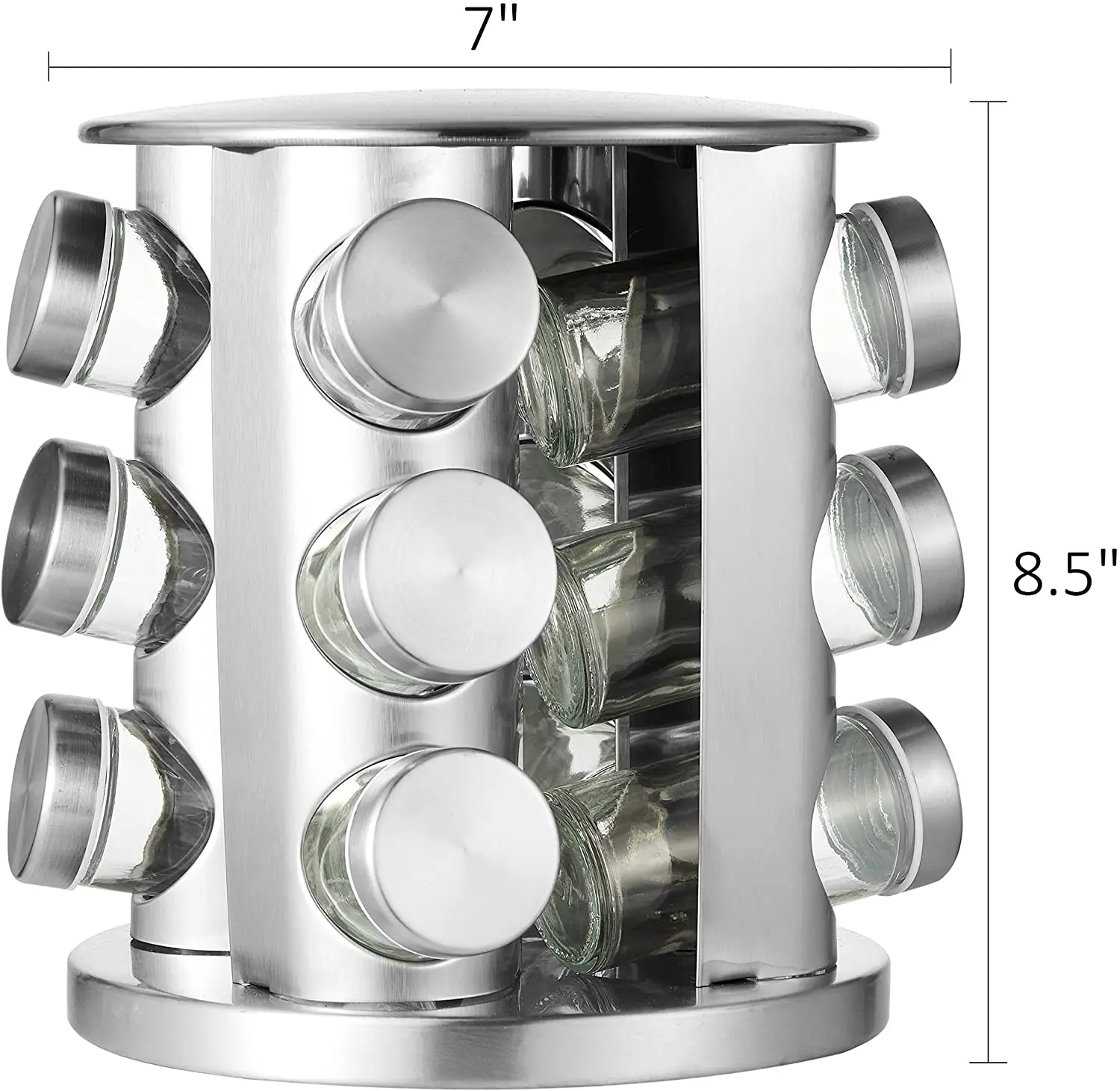 Kitchen Home Stainless Steel Revolving Rotating Storage Spice Rack for Countertop with 12 Jars  for Spices and Seasonings