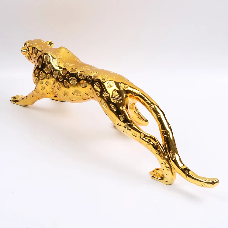 Exquisite Home Decoration Crafts Golden Style Resin Art Decor FRP Golden Leopard Ornaments Animal Cheetah Europe