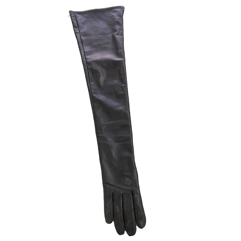 Black long leather gloves ladies opera length leather gloves women sheepskin leather opera gloves