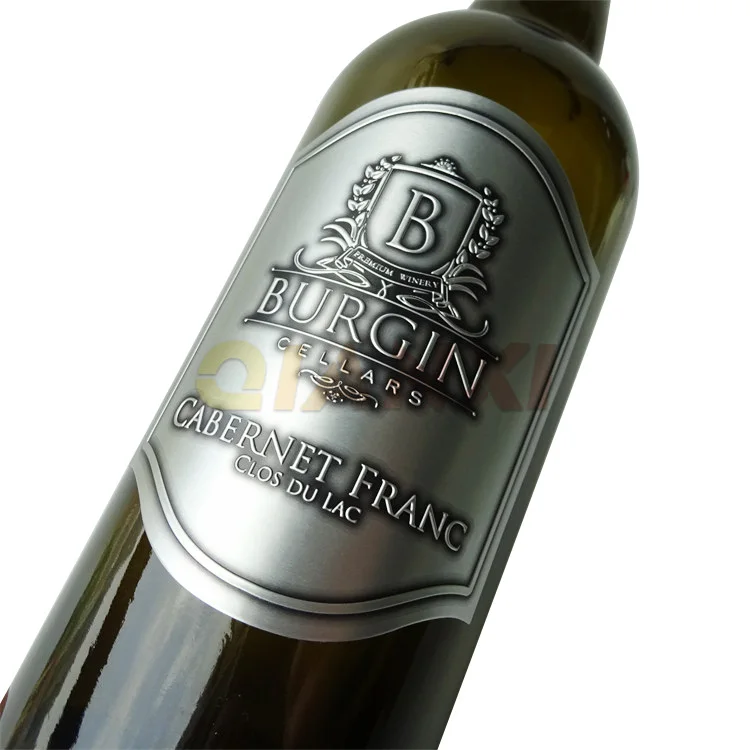 Flexible Gold Foil Whisky vodka gin red wine label embossed metallic glass bottle sticker