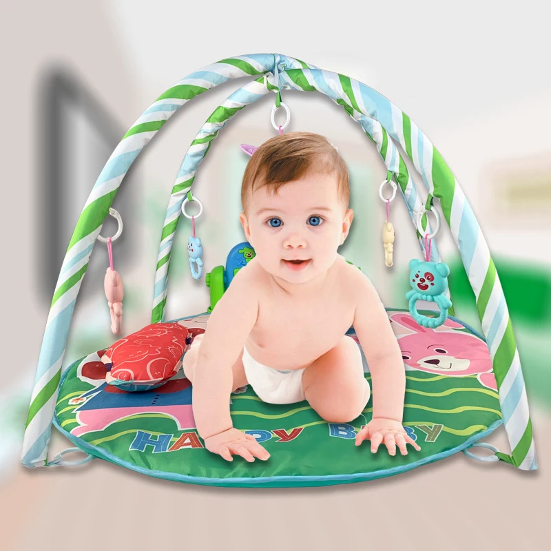 Baby Play Gym Mat Pedal Piano crawling Activity playmat with music and animal rattles