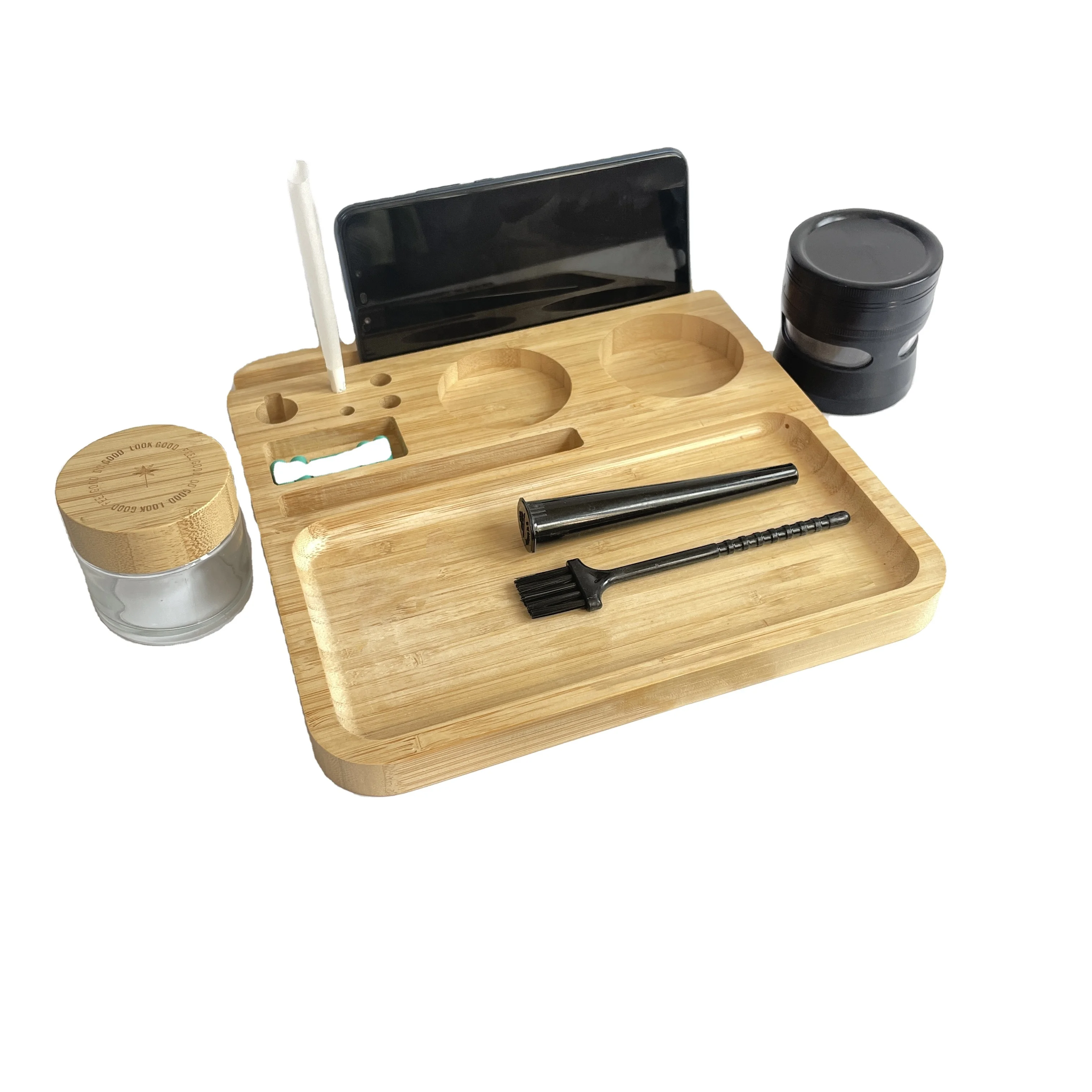 Wholesale bamboo rolling tray custom logo wooden cigarette rolling tray Hand-made multi-purpose tray