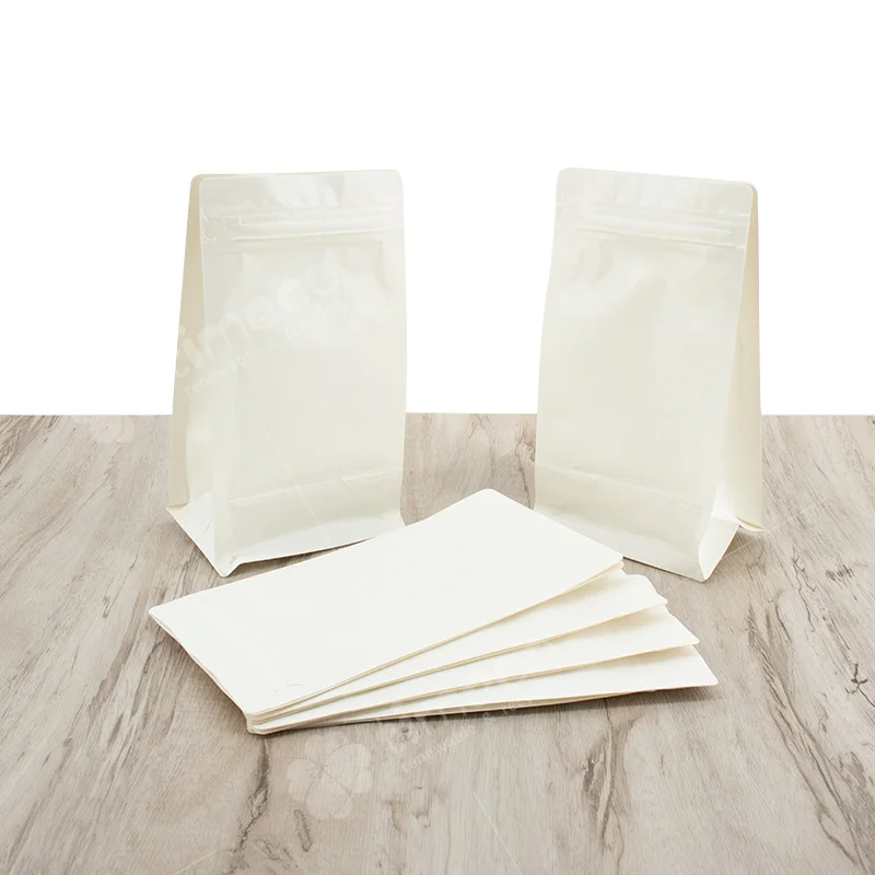 Biodegradable Coffee Bean Bags With Valve Zipper Custom Paper Coffee Packaging Bags Flat Bottom Eight-Sided Sealing Bag Pouch