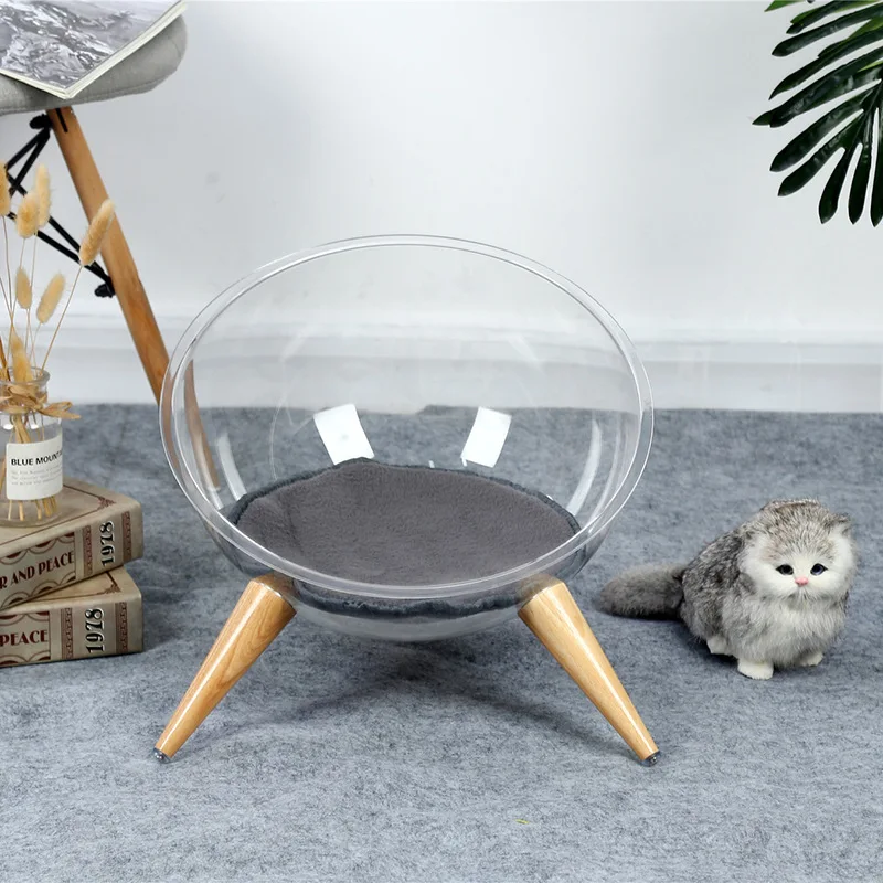 High Quality New Style  cat bed wood transparent acrylic pet bed with soft mat