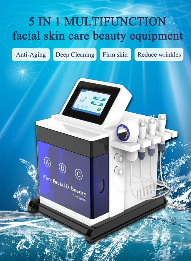 Portable Hydro H2O2 Facials Machine with Ice Hammer RF Lifting 5 In 1 Skin Rejuvenation Face Peel Deep Cleansing Dermabrasion