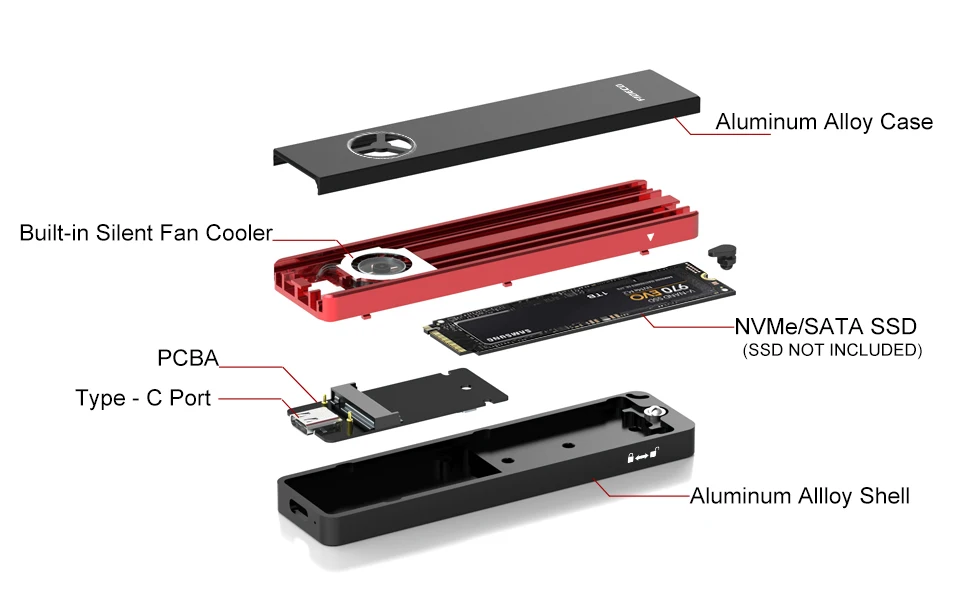 FIDECO Sdd Case for Ngff Nvme M.2 Ssd Storage Case USB A C 2 in 1 Gen2 Dual Protocol Sata Pcie M.2 Nvme Enclosure
