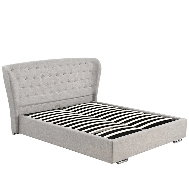Willsoon furniture 1292G Wingback frame winged gray fabric bed with button european bed linen use