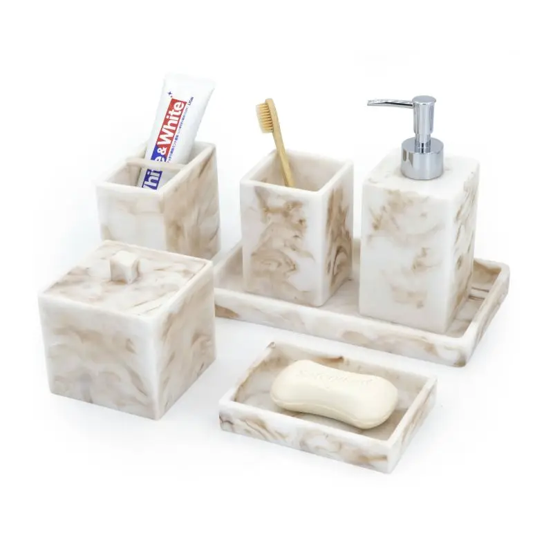 Highly Luxury 9 Pieces Marble Effect Resin Washroom Bathroom Decor sets