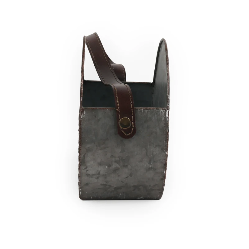 vintage galvanized metal egg shaped hanging iron flower pot with leather handle farmhouse garden container  packing/giftpacking