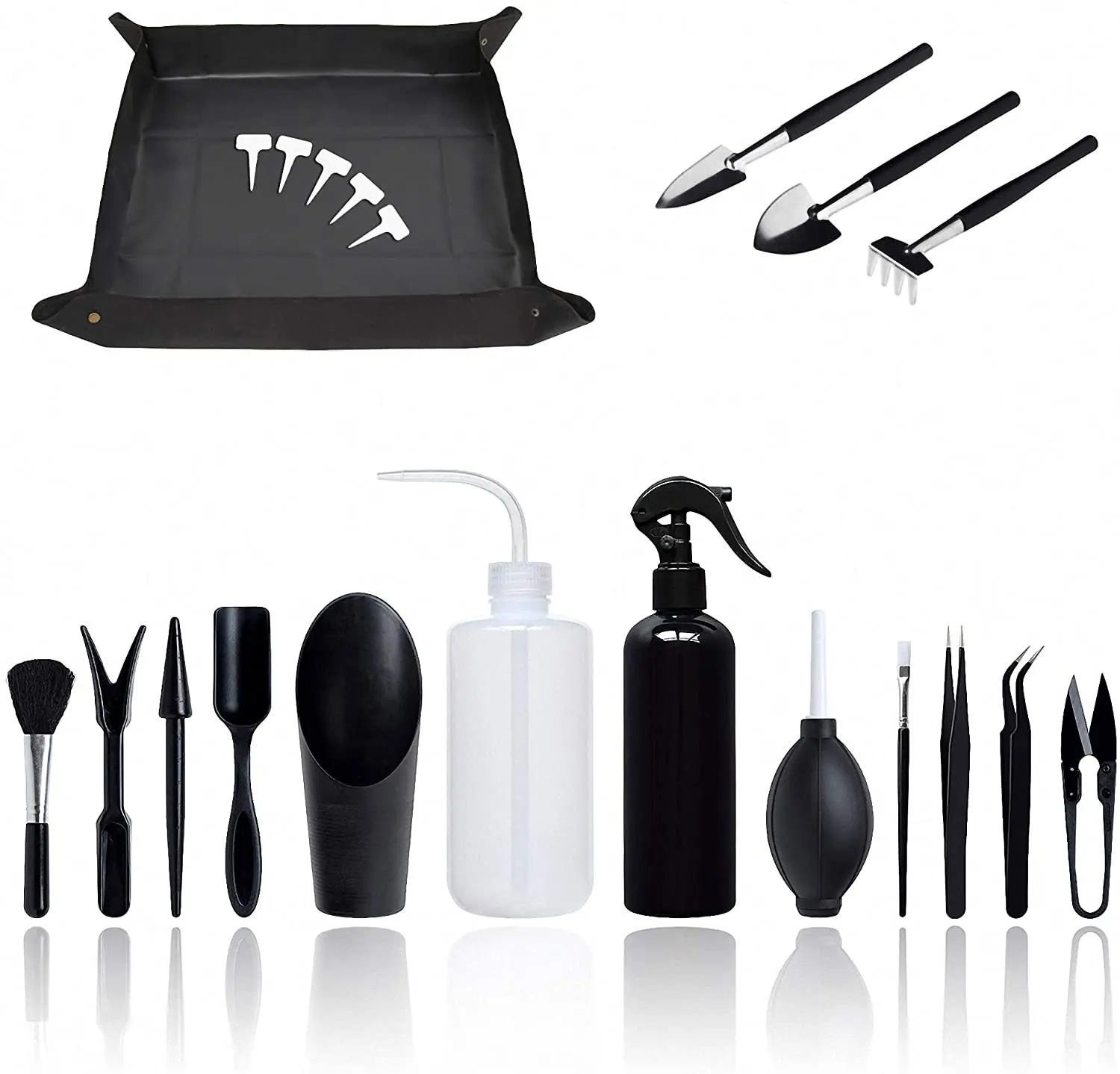 Mini Garden Hand Tool Sets with 75*75cm Garden Repotting Mat for Succulent and Other Plants(21 pieces Black)