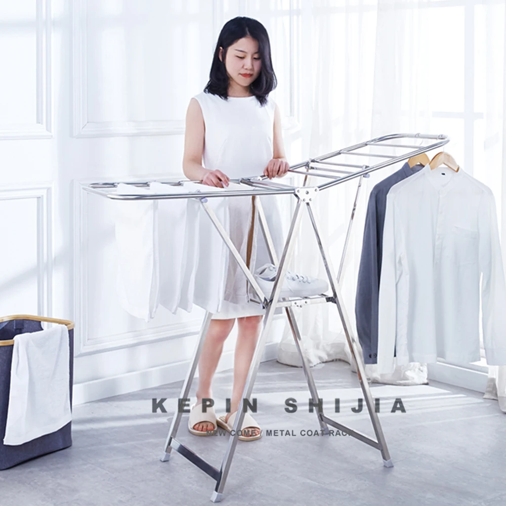 Stainless Steel Butterfly Shape Collapsible Adjustable Clothes Drying Rack Cloth Dryer Hanger Stand Folding Laundry Rack