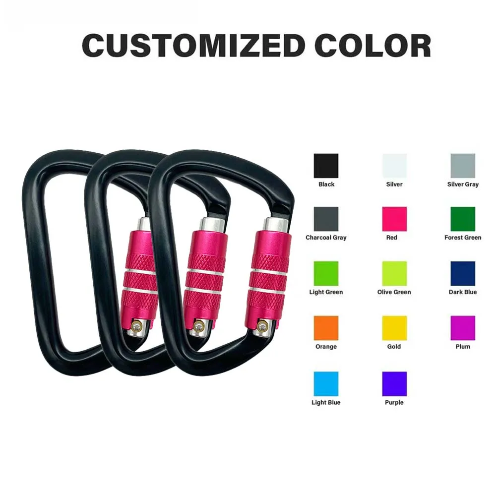 Custom Quick Release Locking D Shaped 25kn Carabiner Aluminum For Outdoors Climbing