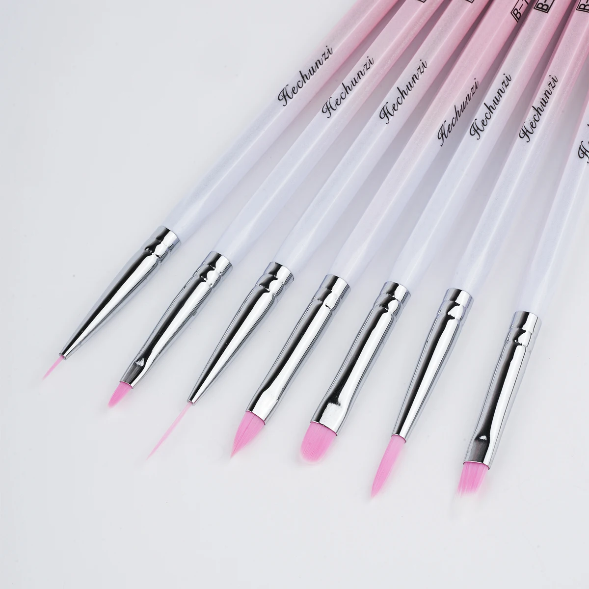 Wholesale Pink Gradient Acrylic Handle 7 pcs/setNail Brush Set Painting Oval Flat Acrylic Nylon Nail Art Brush Set