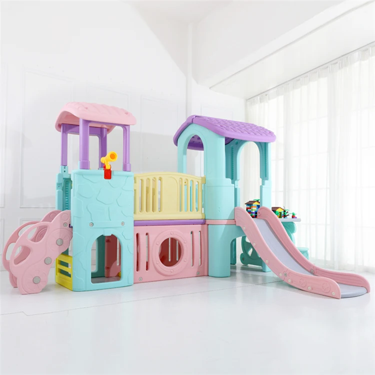 High quality children amusement park kindergarten indoor playground with baby slide plastic equipment playhouse slide for kids