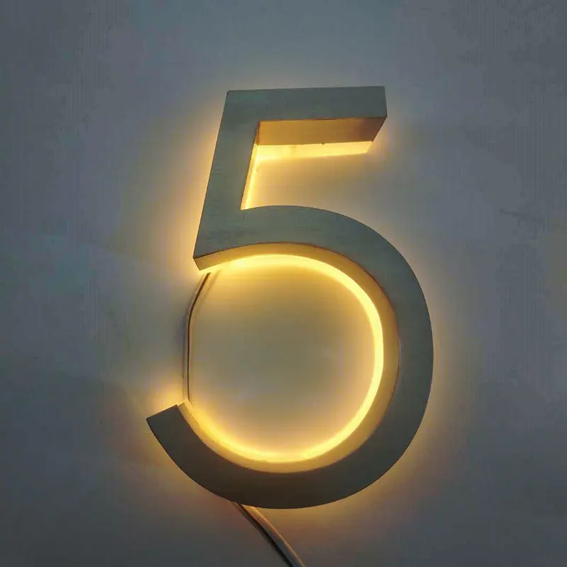 Outdoor waterproof garden backlit house number glowing metal letter signs stainless steel 3d led luminous numbers plate