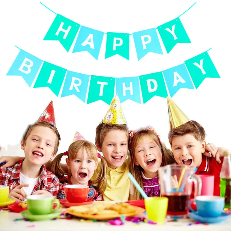 Happy Birthday Fishtail Flag with Rose gold lettering Fishtail banner with flower flag party decoration