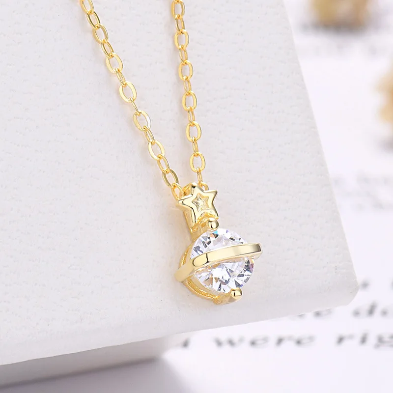 ROMY Fashion 925 Sterling Silver Star Pendants And Chain Cubic Zirconia Necklace Fine Designer Diamond Jewelry Necklaces