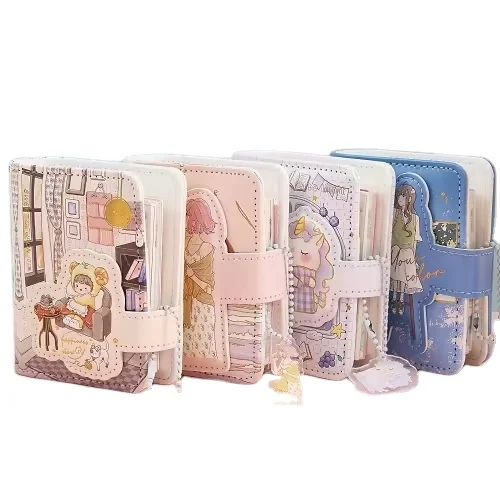 A7 mini kawaii 3D Animals PU leather  Notebook  color page with Magnetic for students