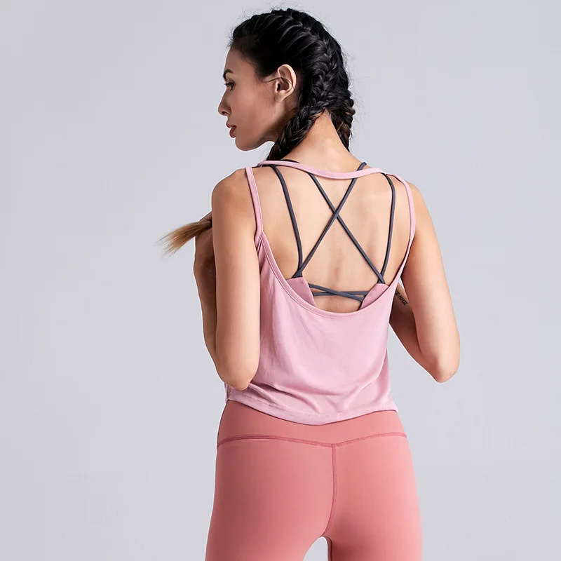 Оптовая продажа летняя модная женская Свободная дышащая одежда для йоги Спортивная майка