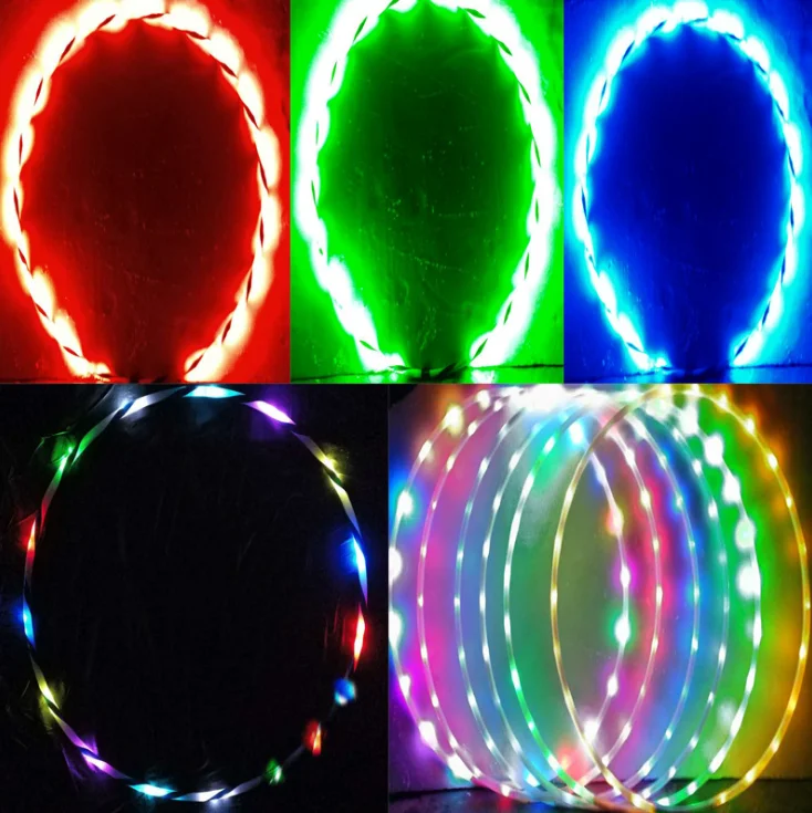 90CM Cheap Gymnastic Soft Plastic Pvc Multi-color Led Strip Hula Ring/Flashing Folding Adjustable Light Up Hoops For Kids Adults