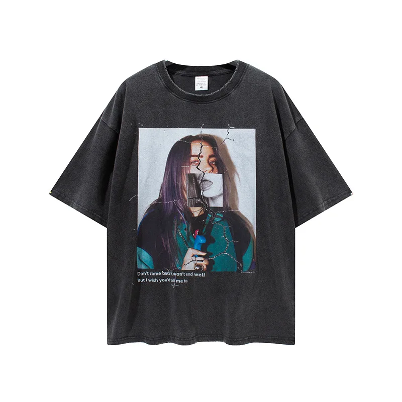 
2021 New Arrival oversized Fashion European unisex Tee Short Sleeve t shirt Custom Pyrograph tee 