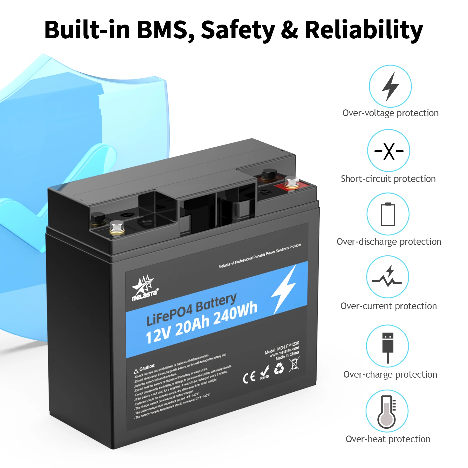 Melasta Wholesale Lifepo4 Battery 12v 20ah Ip65 Waterproof Deep Cycles 12v Lithium Battery