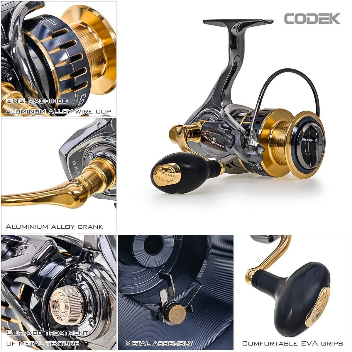 CASTSOON Color Box Spinning LEFT Hand 1000-5000 Series 24 Hours All Metal Wire Cup Fishing Reel Gx1000-5000series Max Drag 7.5kg