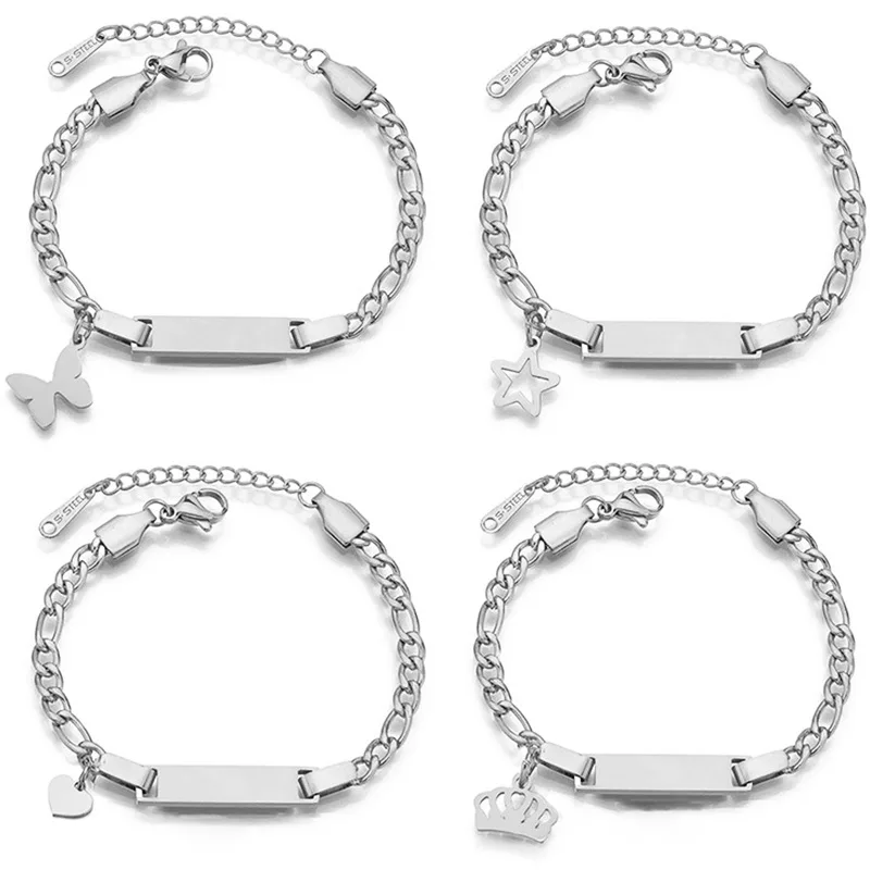 DIY Children Jewelry Custom Name Bar Bracelet 18k Gold Plated Stainless Steel Custom Metal Name Plates Jewelry