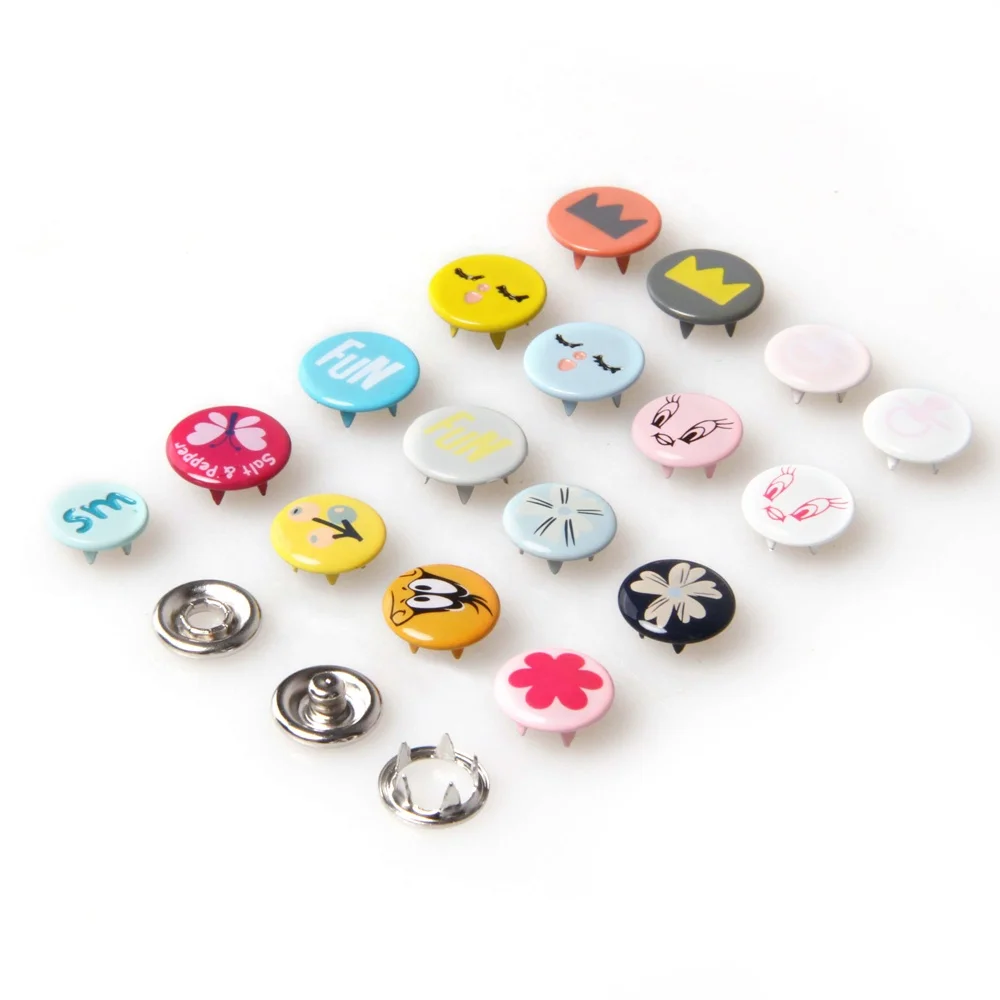 
printed cap five prong open ring snap button for baby sweater in Shenzhen 