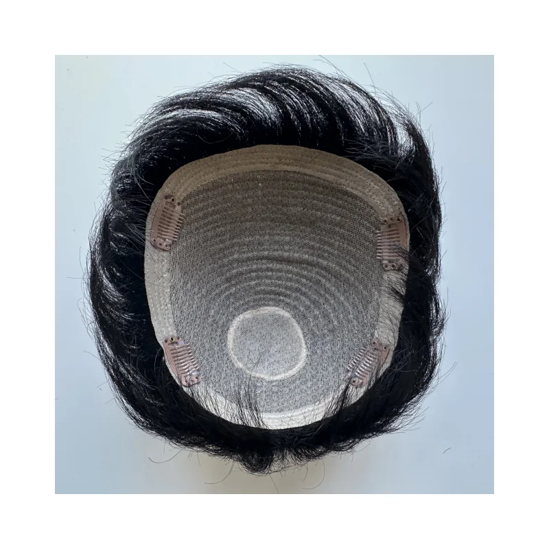 100% Human Hair Toupee For Men Natural Black Machine Made Toupee Replacement System Hairpieces With Clips