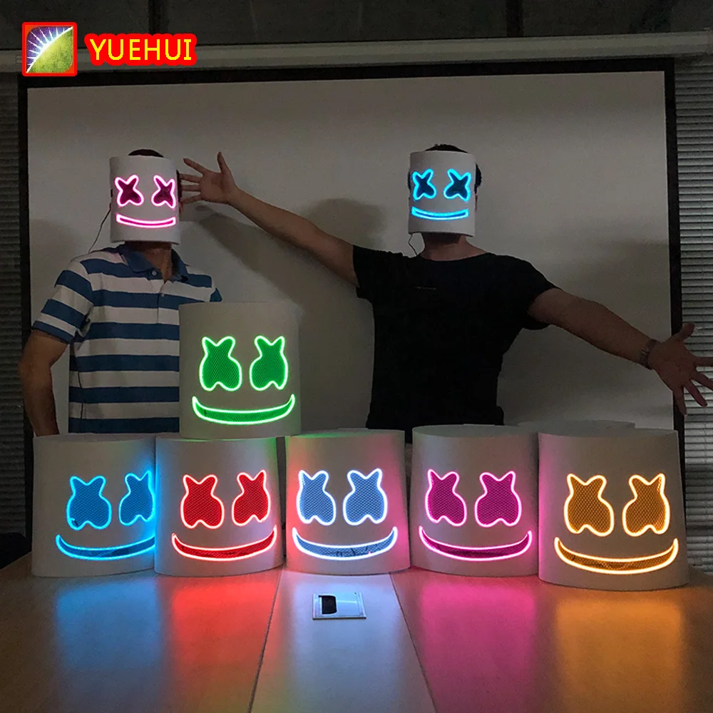 LED Glow Mask Halloween El Wire Grimace Costume Light up Rave Cosplay Party Xmas Club Unisex OEM Adult Battery