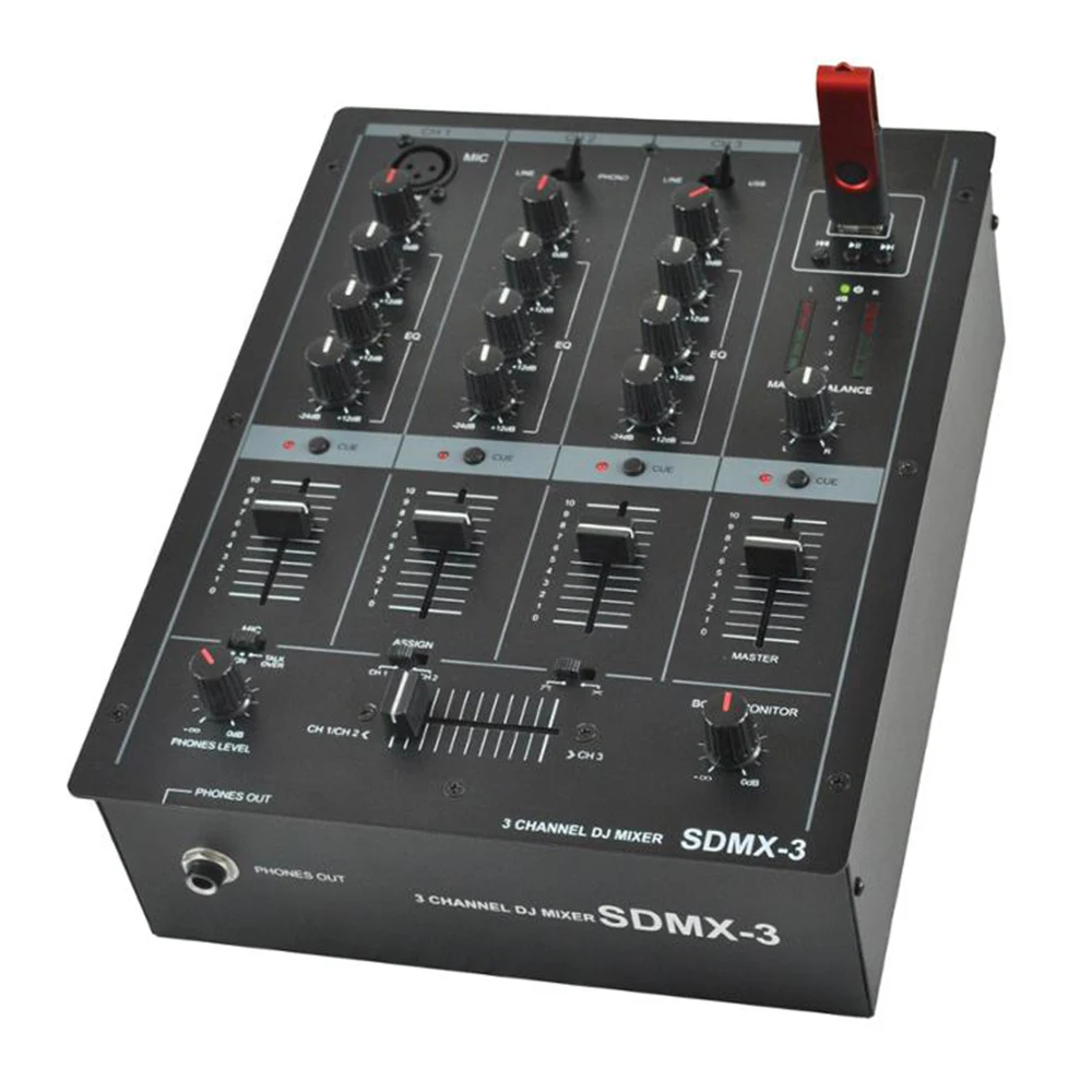 RQSONIC SDMX-3 Professional Mini Portable DJ Console USB DJ Mixer