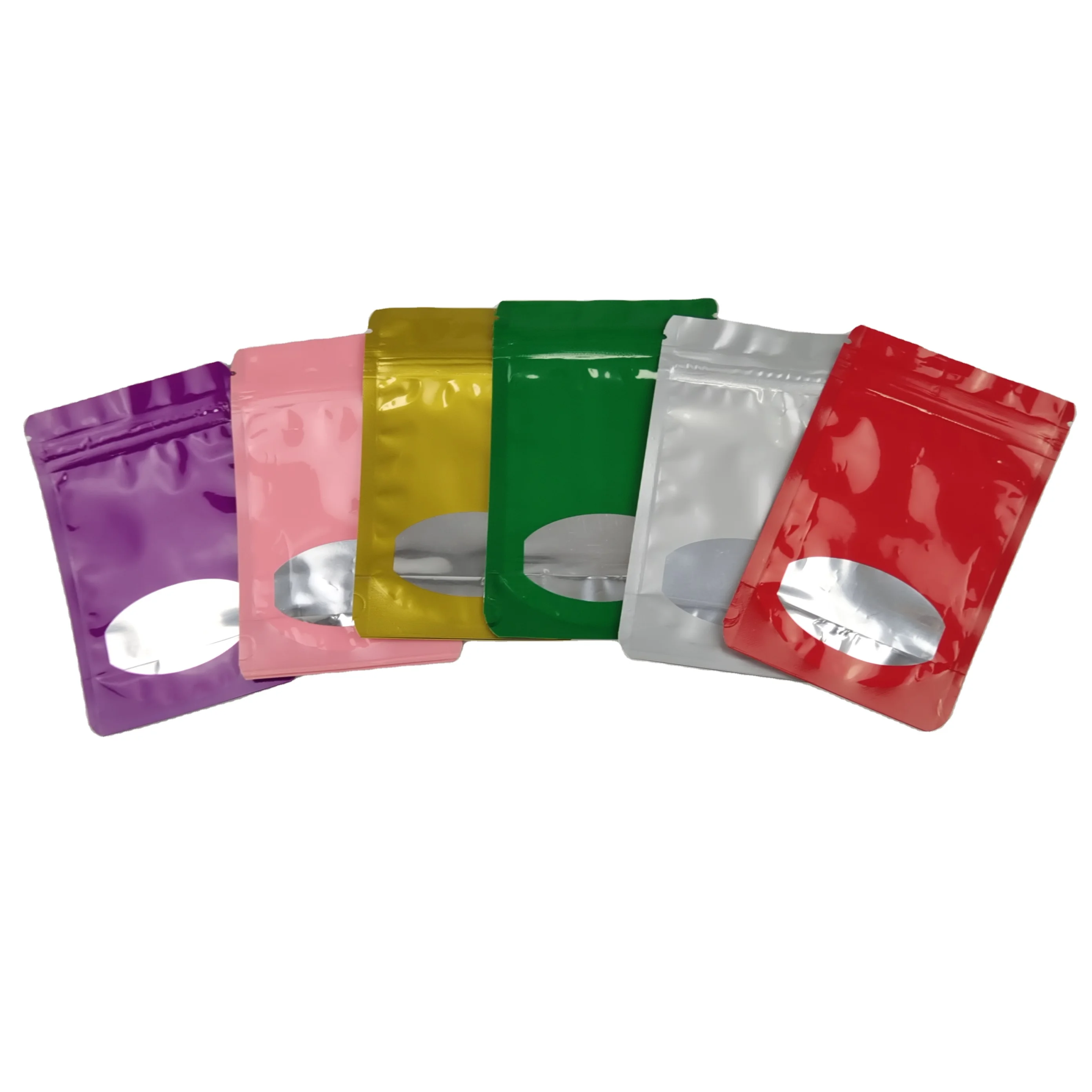 Luxury Hologram Small Proof Mylar Mini Ziplock Bags Pink Metallic Packaging Pouch Bag with Clear Window for Jewelry