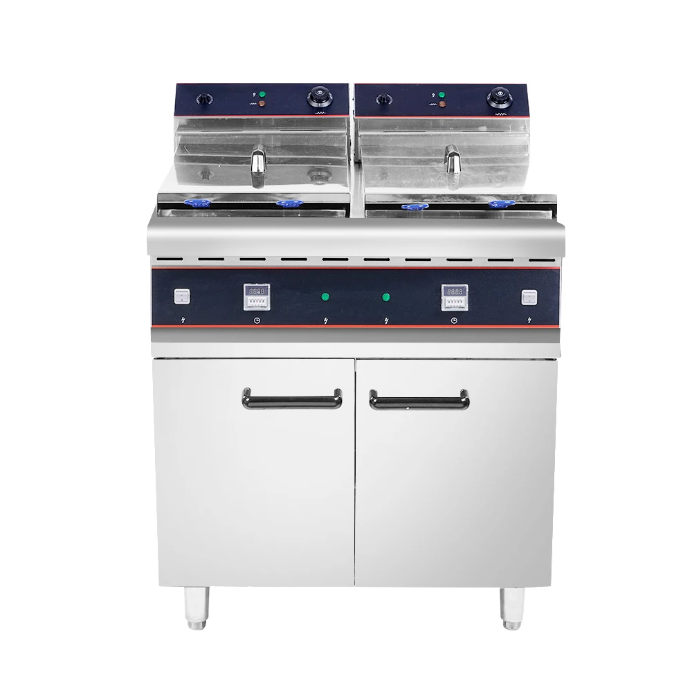 Commercial chips potato kfc chicken restaurant 2 tank 4 basket standing electric deep fryer