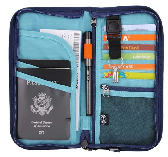 Travel Passport Wallet & Documents Organizer Zipper Case with Removable Wristlet Strap