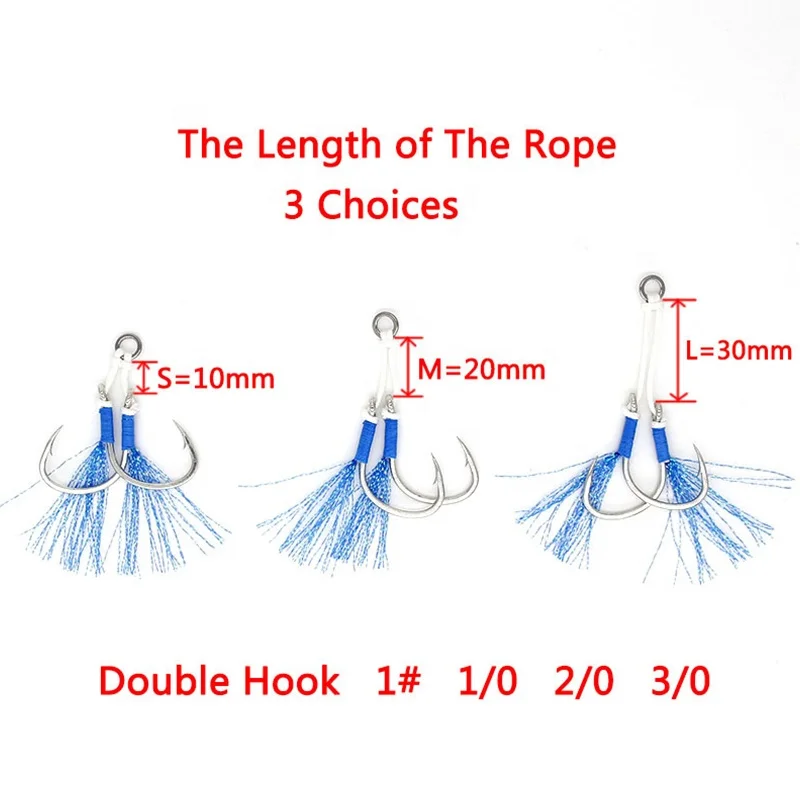 Jetshark 3 Line length 6 Colors Strong  PE Braided Line Saltwater Fishhook Single&Double Assist Slow Jigging Hooks