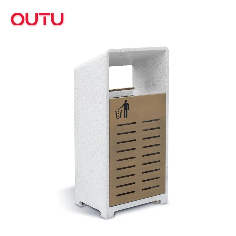 NEW stone pattern outdoor metal garbage bin park outside steel waste bins galvanized trash can for sale