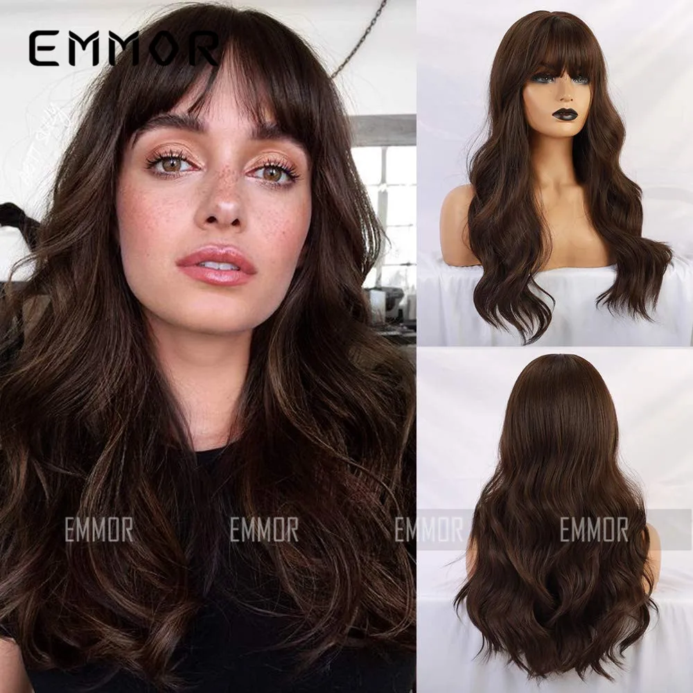 Popular Artificial Wigs In Europe And America Black Brown Straight Bangs With Long Curly Hair For Women Synthetic Wig