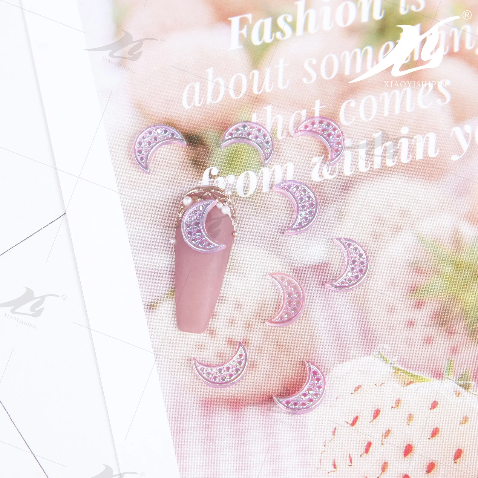 Розовые наклейки для ногтей в форме Луны AB, красивые Переводные картинки, украшения «сделай сам», очаровательные аксессуары для дизайна ногтей