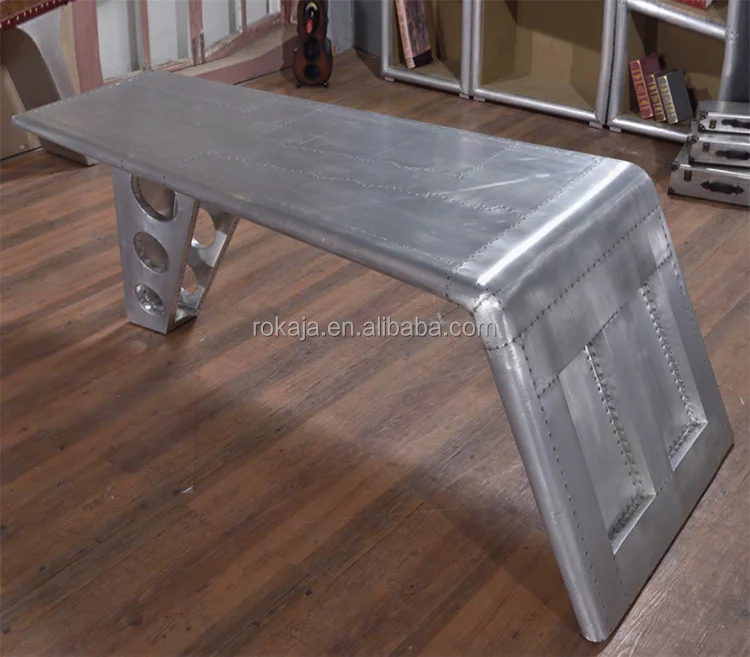 Aluminum Rivets Office Desk Console Antique Loft Aviation Furniture Spitfire Vintage Industrial Wing Computer Desk